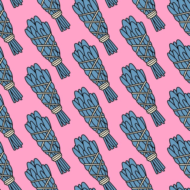 Ilustração de rabiscos fofos em estilo plano padrão sem costura de um monte de ervas mágicas secas em rosa