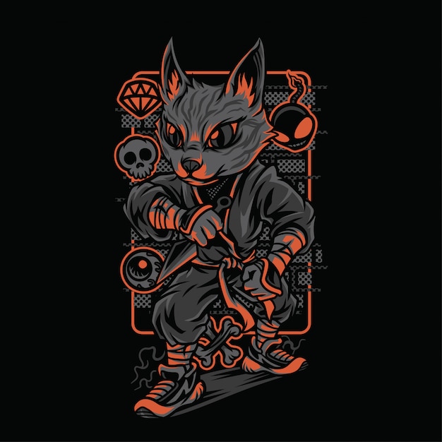 Ilustração de raças de gatos estilo ninja