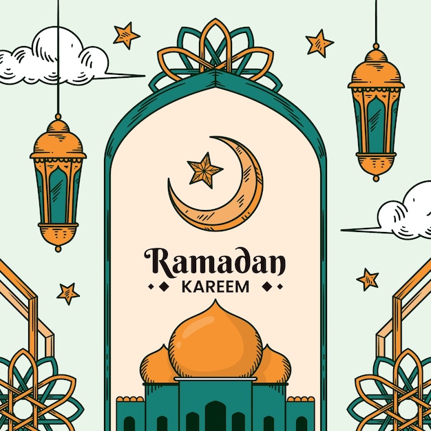 Vetor ilustração de ramadã desenhada à mão com elementos árabes