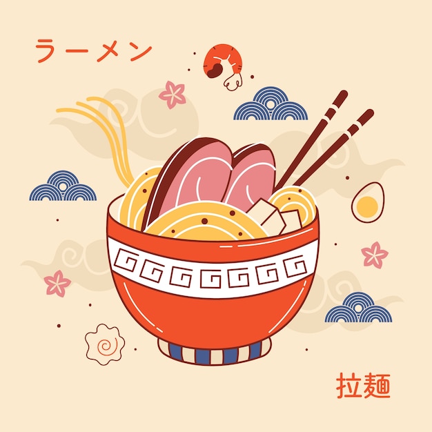 Ilustração de ramen desenhada à mão