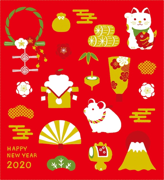 Vetor ilustração de rato e amuleto da sorte para o dia de ano novo 2020 cartão de ano novo
