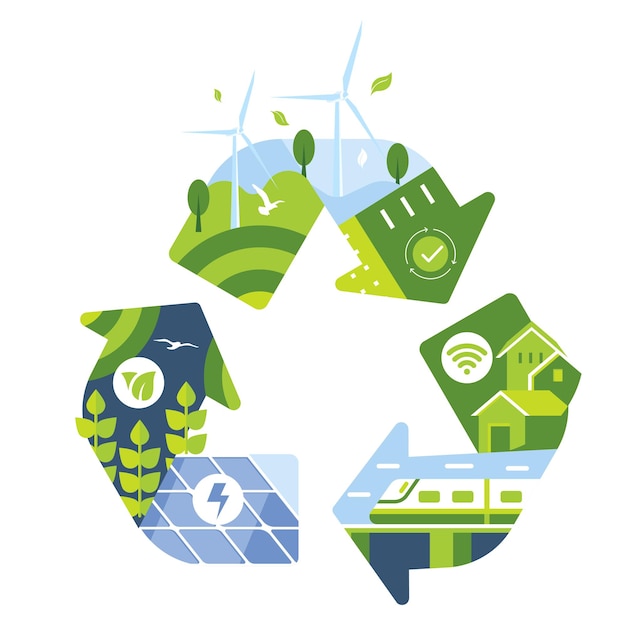 Ilustração de reciclagem sustentável