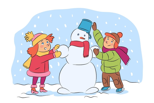 Ilustração de recreação ao ar livre de inverno Jogos e atividades de lazer para crianças clipart isolado