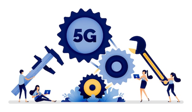 Ilustração de reparo e manutenção de rede 5g para acesso mais rápido e melhor à rede