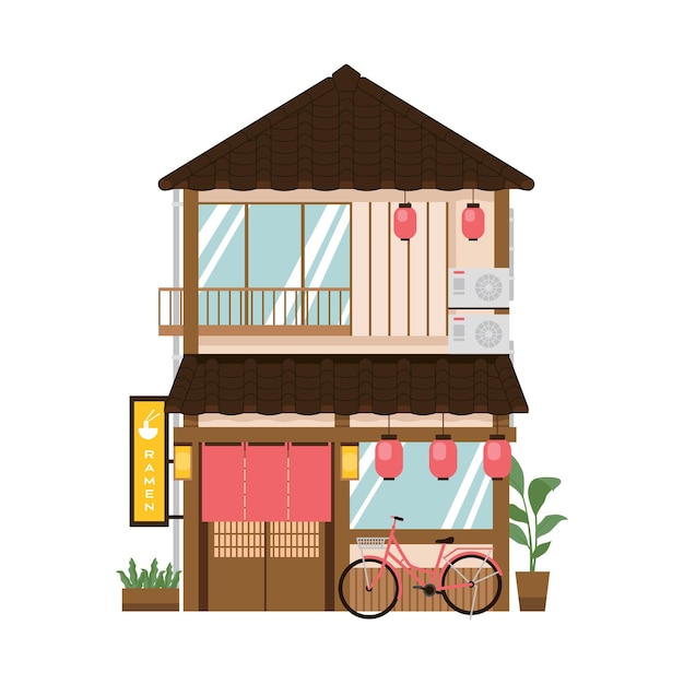 Vetor ilustração de restaurante de macarrão japonês moderno flat