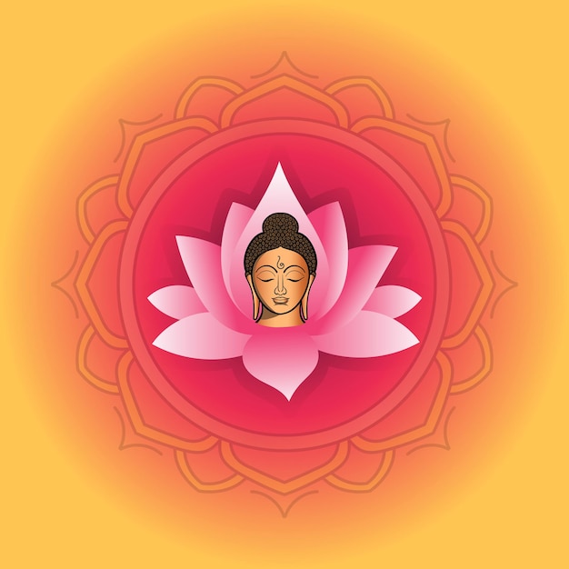 Vetor ilustração de retrato do senhor buda com flor de lótus