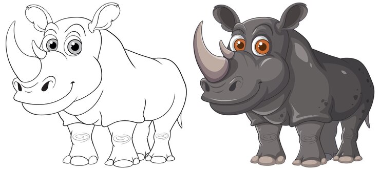 Vetor ilustração de rinoceronte de desenho animado