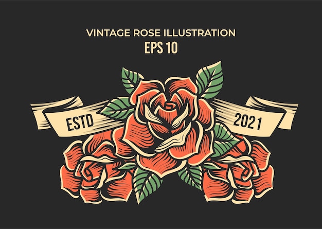 Ilustração de rosas vintage desenhadas à mão