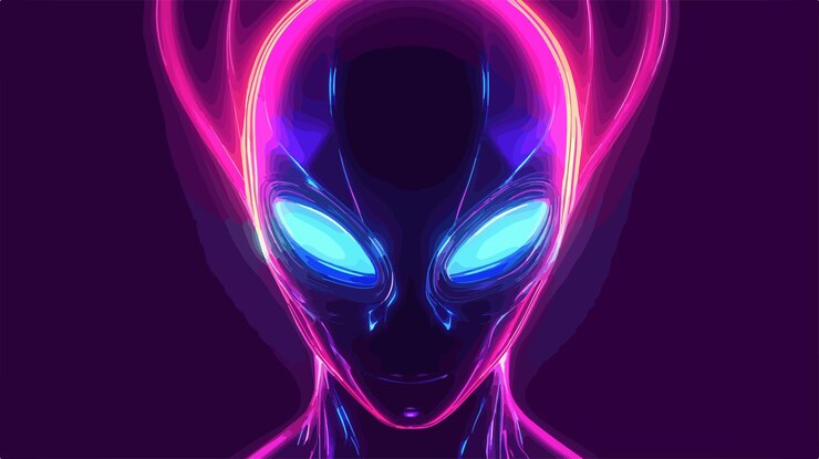 Vetor ilustração de rosto alienígena de néon vetor plano isolado