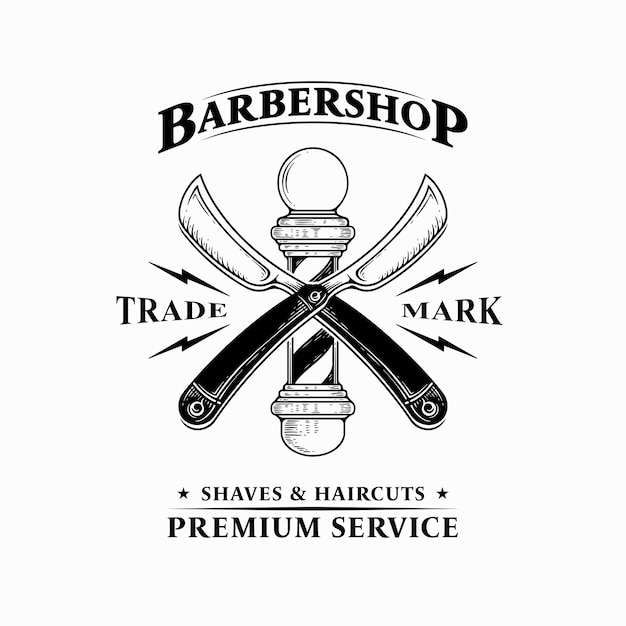 Ilustração de rótulos vintage para barbearia Cor preta em fundo branco