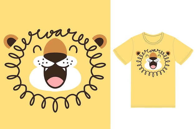 Ilustração de rugido de leão fofo com vetor premium de design de camiseta
