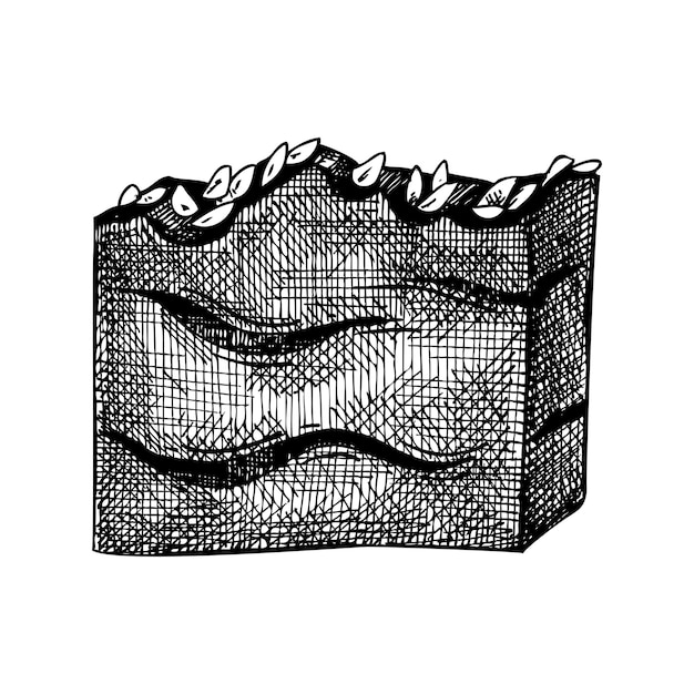 Ilustração de sabonete aromático esboçado à mão, desenho de barra de sabonete desenhada à mão