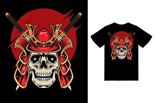 Ilustração de samurai de crânio com vetor premium de design de camiseta