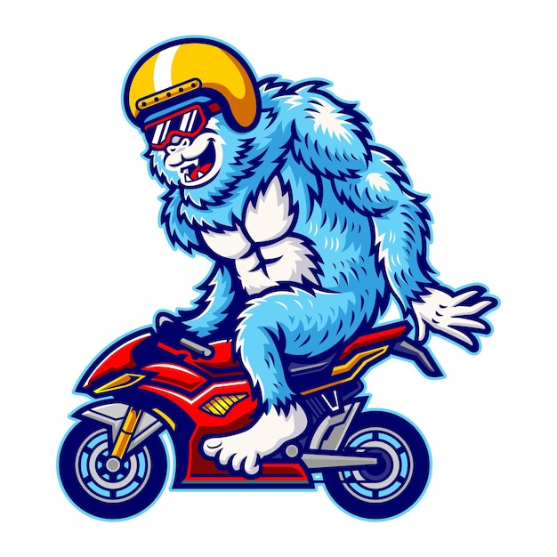 Vetor ilustração de sasquatch montando motocicleta