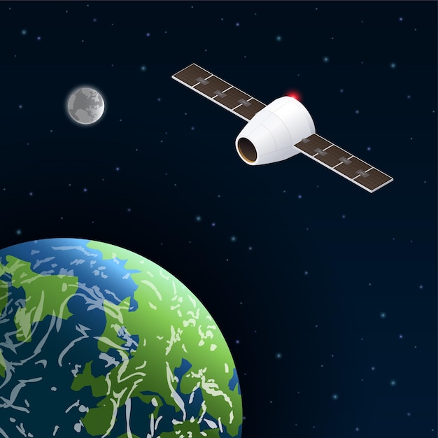 Vetor ilustração de satélite de telecomunicações no espaço