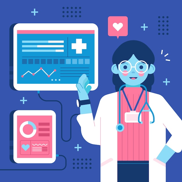 Ilustração de saúde e tecnologia de projeto plano