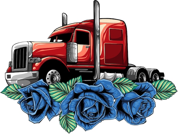 Vetor ilustração de semi caminhão com rosas