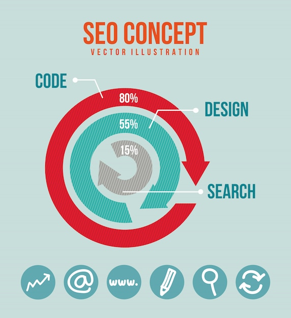 Ilustração de seo com setas e ícones de fundo vector