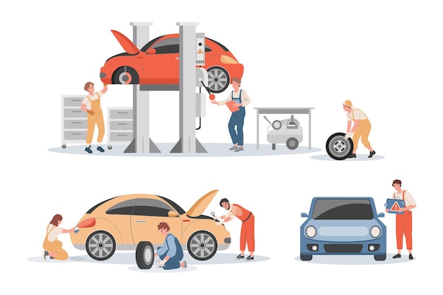 Vetor ilustração de serviço de manutenção de carro