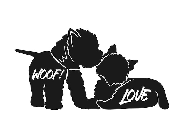 Vetor ilustração de silhueta de casal de cachorro