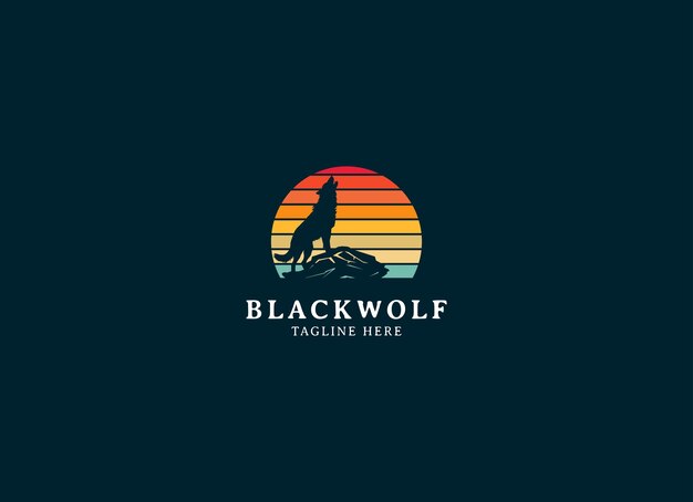 Vetor ilustração de silhueta de howling wolf com design de logotipo da lua