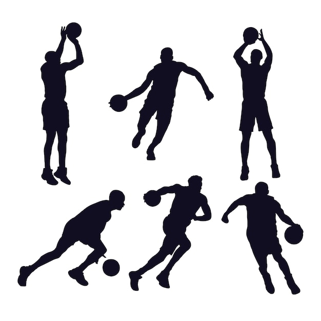 Vetor ilustração de silhueta de jogador de basquete de design plano vetorial