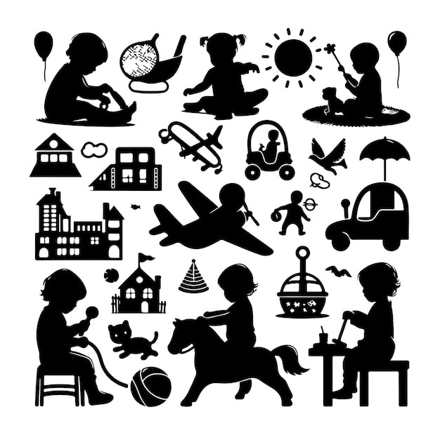 Ilustração de silhuetas de atividades de crianças pequenas
