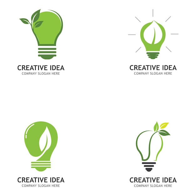 Ilustração de símbolo de logotipo de folha de bulbo verde abstrato criativo design vetorial
