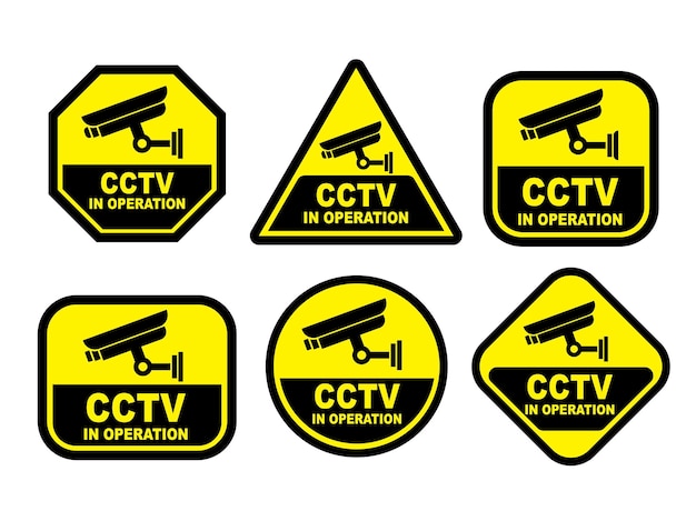 ilustração de sinal de cctv câmera de segurança adesivo sinalização modelo de vetor amarelo