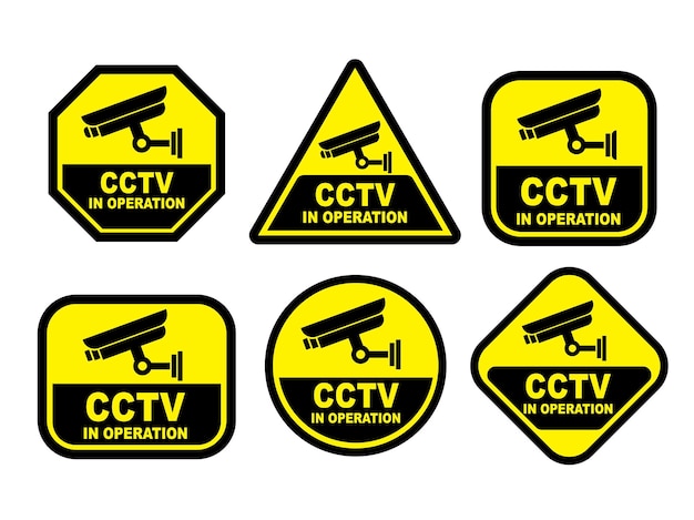 Vetor ilustração de sinal de cctv câmera de segurança adesivo sinalização modelo de vetor amarelo