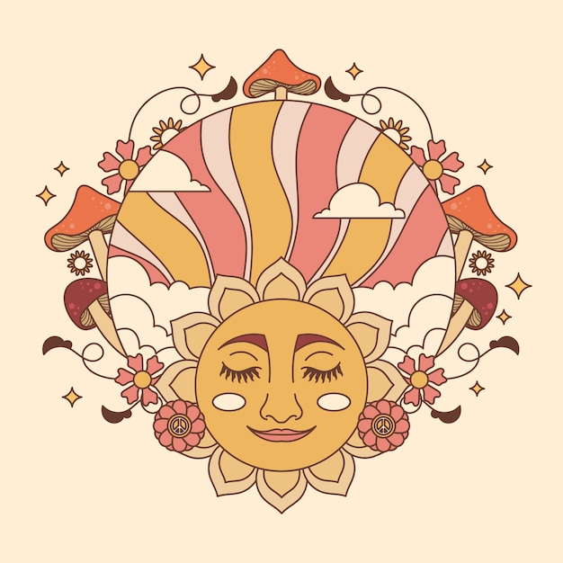 Ilustração de sol retrô desenhada de mão