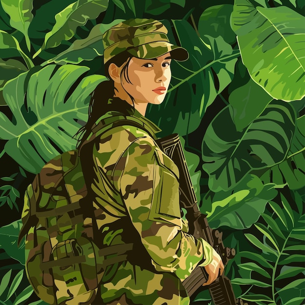 Vetor ilustração de soldado feminino