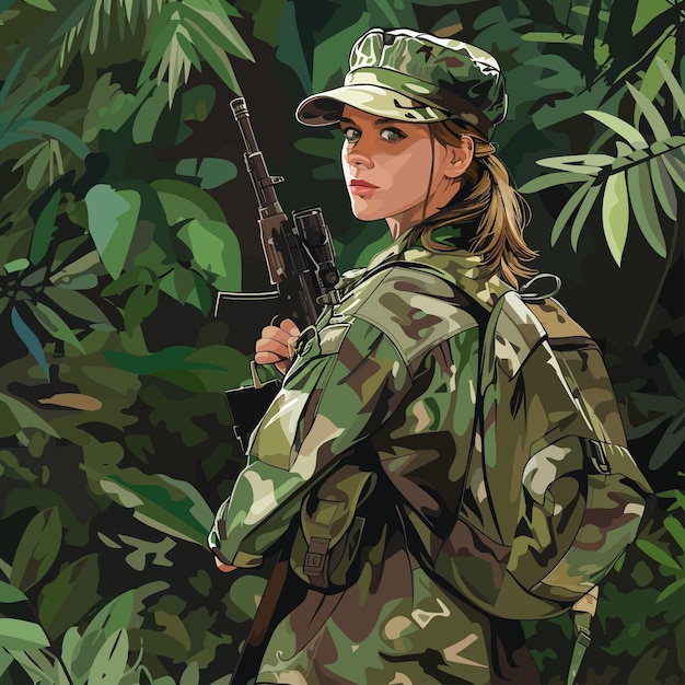 Vetor ilustração de soldado feminino