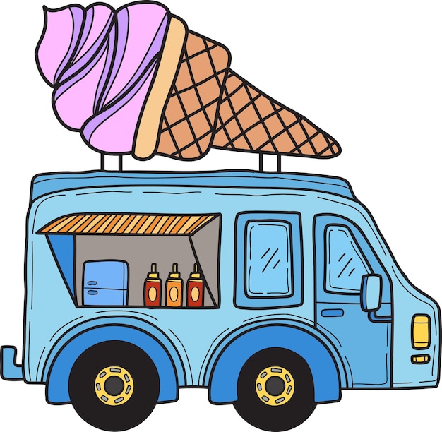 Ilustração de sorvete de caminhão de comida desenhada à mão