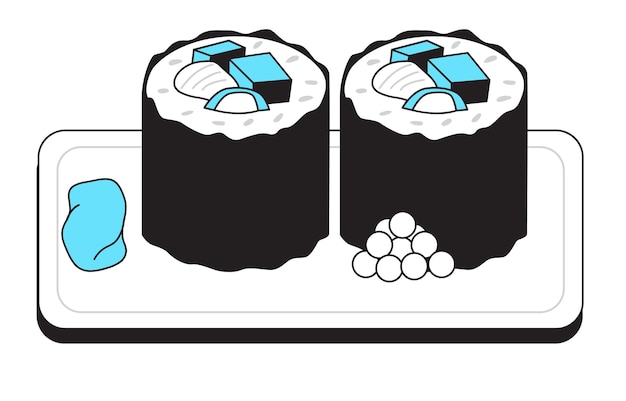 Vetor ilustração de sushi e sushi rolls em um prato