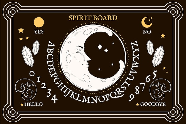 Ilustração de tabuleiro ouija desenhada à mão