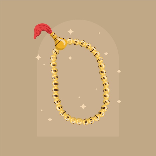 Ilustração de tasbih de design plano desenhado à mão