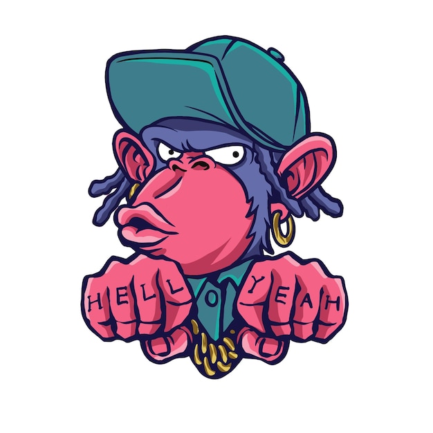 Vetor ilustração de tatuagem de rapper de macaco