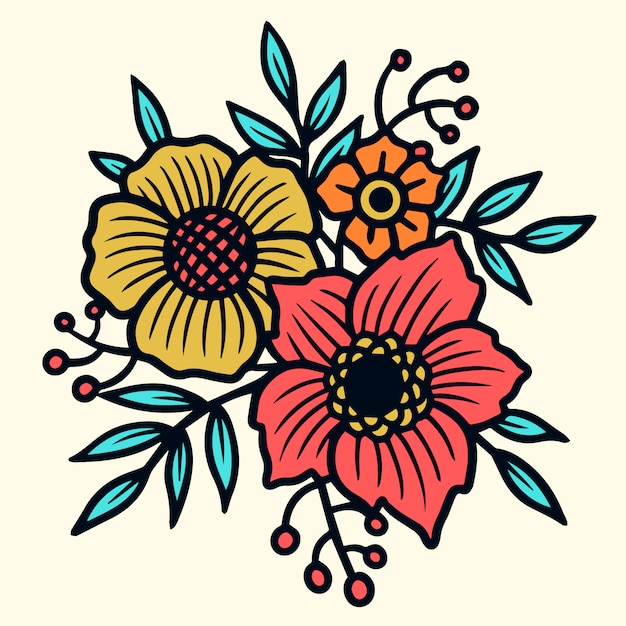 Ilustração de tatuagem decorativa floral old school