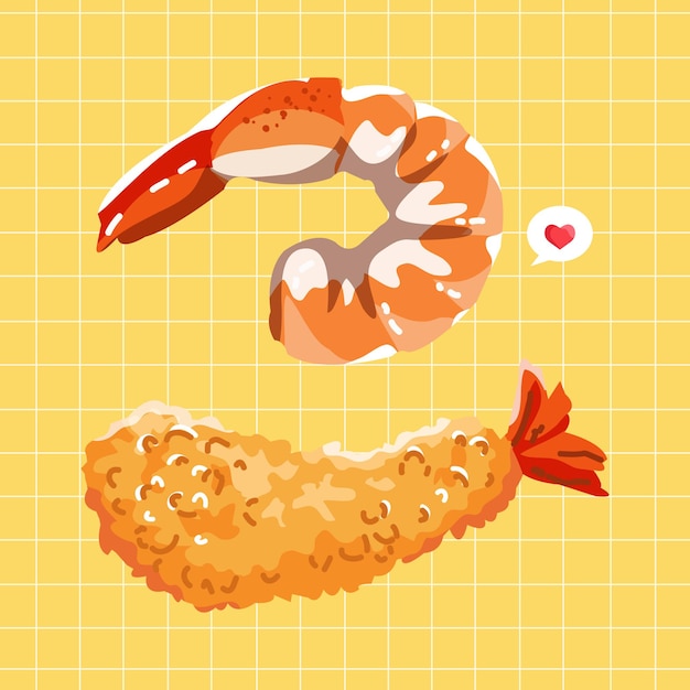 Ilustração de tempura de camarão frito japonês