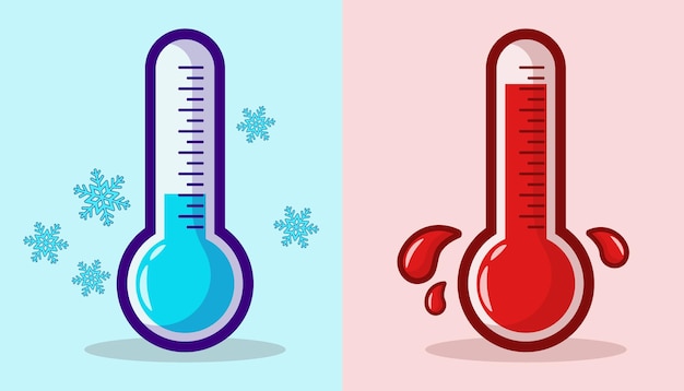 Vetor ilustração de termômetro com temperaturas frias e quentes