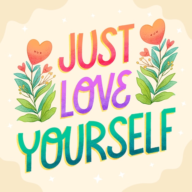 Ilustração de texto de amor próprio desenhada à mão
