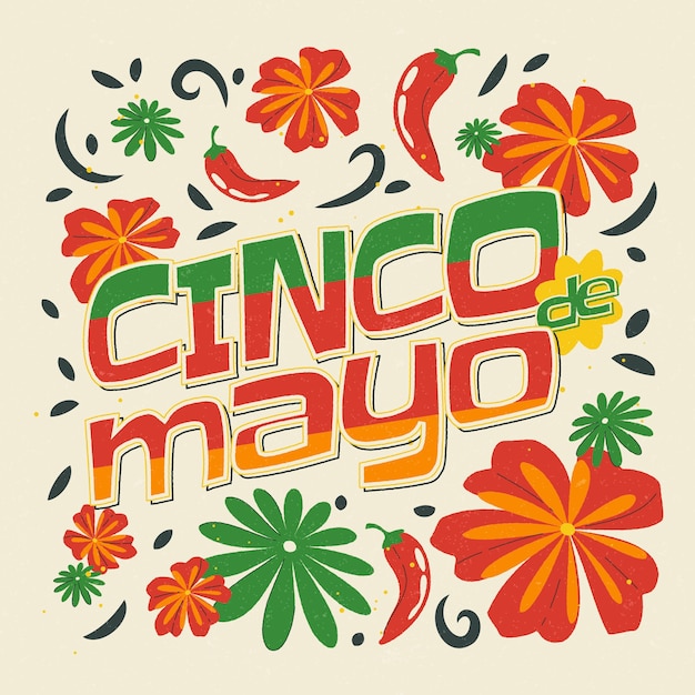 Vetor ilustração de texto flat cinco de mayo