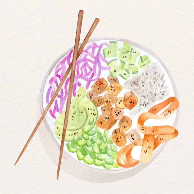 Ilustração de tigela de puxão em aquarela