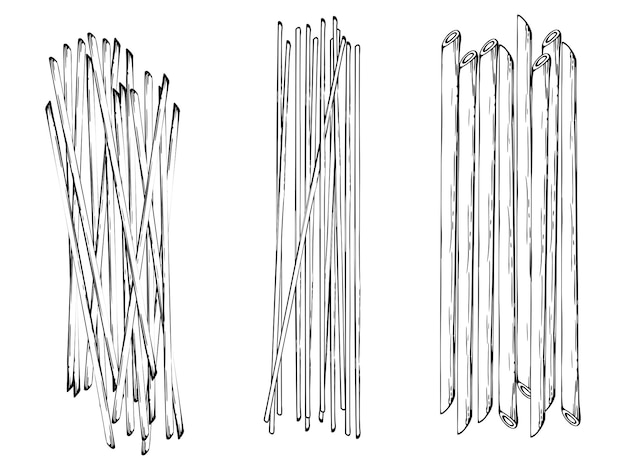 Vetor ilustração de tinta vetorial desenhada à mão pasta longa cozinha italiana espaguete vermicelli macarrão conjunto de elementos de um único objeto isolados em branco para impressão de menus de restaurantes, lojas de alimentos e panfletos