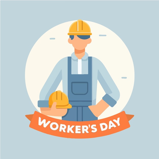 Ilustração de trabalhador com texto Dia dos Trabalhadores em estilo de design plano