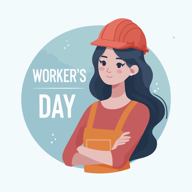 Vetor ilustração de trabalhador com texto dia dos trabalhadores em estilo de design plano