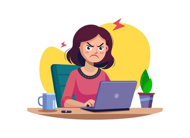 Ilustração de trabalho remoto Mulher trabalhando em laptop para escritório em casa e conceitos freelance