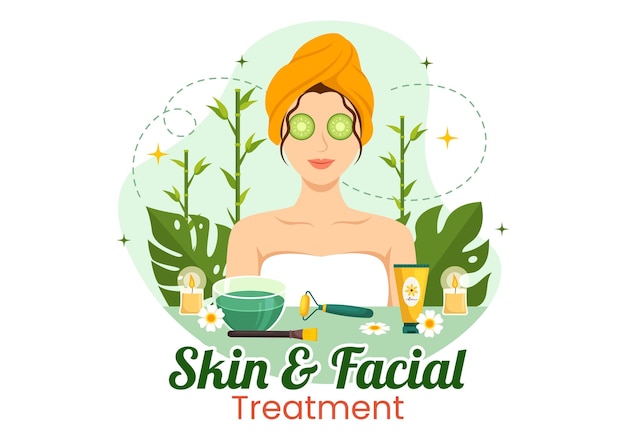 Vetor ilustração de tratamento facial e de pele com procedimentos de cuidados com a pele feminina ou spa wellness em modelos