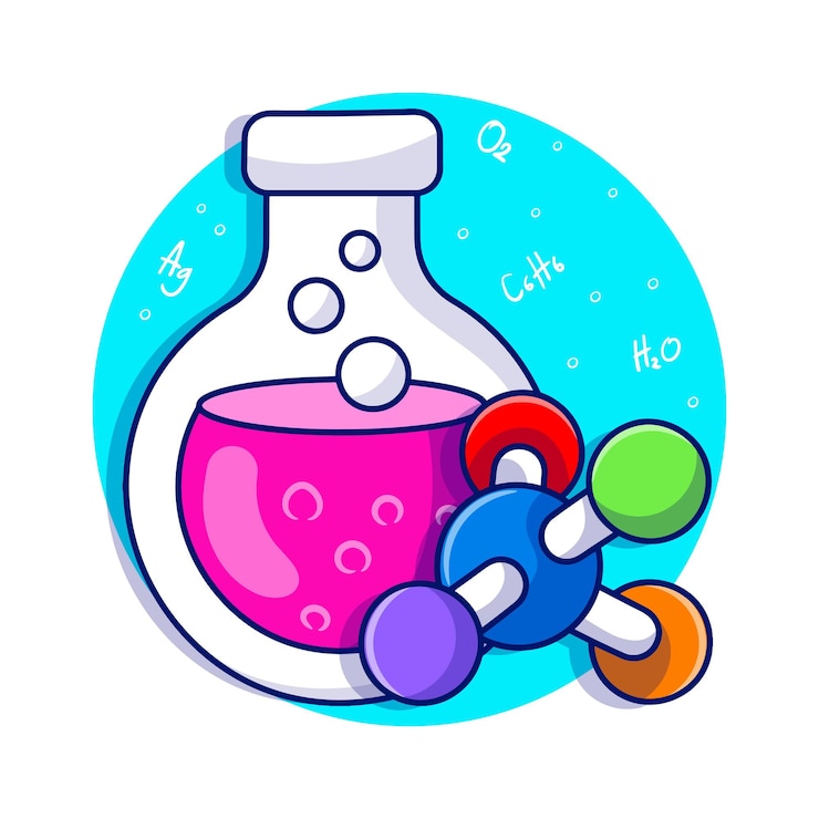 Vetor ilustração de tubo de ensaio atômico químico com estilo de doodle desenhado à mão colorido